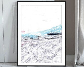 Brighton Pier Art Print | Sussex Coast Seaside Poster | Modern Abstract Coastal Wall Art