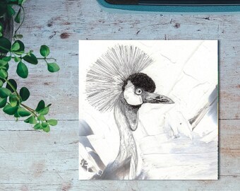 African Crane bird card - Birthday, Thank you, notelet, Hand drawn illustration