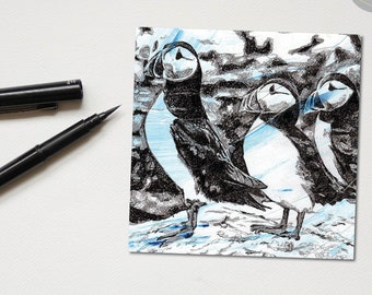 Puffin Card | Birthday, Thank You or Note Card | Hand Drawn Puffin Illustration