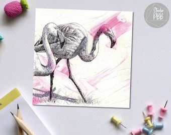 Flamingo Greetings Card | Hand Drawn Bird Illustration | Blank Inside Birthday or Note Card