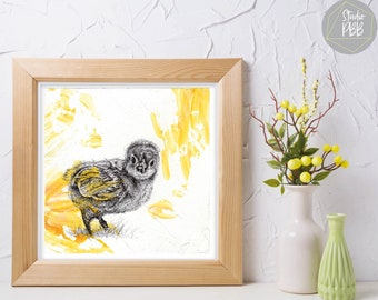 Easter chick print | Mounted and ready to gift | Nursery décor | Digital giclee Wall art | birds | Yellow art | Baby chicken