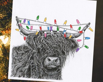 Highland Cow Christmas Card Pack | Rustic Scottish Xmas Cards | Wildlife Greeting Cards with Envelopes