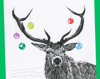 Reindeer Christmas Card | Woodland Deer Xmas Greeting | Hand Drawn Holiday Design