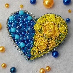 Handmade brooch, Ukrainian jewelry, Patriotic brooches Blue&Yellow brooch, Gift for a girl, Gift from Ukraine, Lapel pin Ukrainian Heart