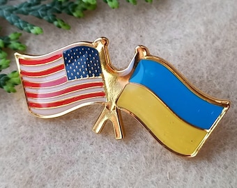 Épinglette drapeau ukrainien et américain, drapeau bleu et jaune, раїнський та ериканський рапор, Ukraine et Amérique Etats-Unis