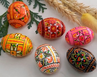 Set of 6 Small Ukrainian Painted Wooden Easter Eggs Ukraine Pysanky Pysanka