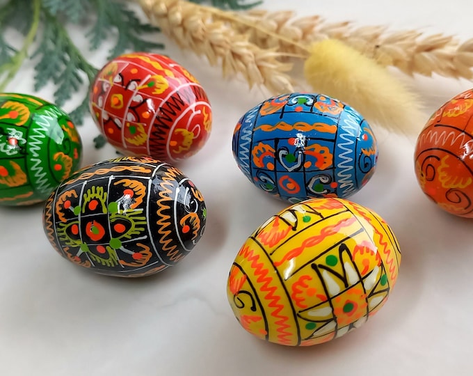 Set of 6 Small Ukrainian Painted Wooden Easter Eggs Ukraine Pysanky ...