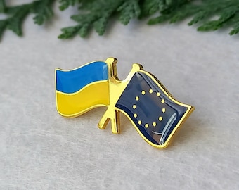 Lapel pin, Ukrainian and  European Union Flags, Ukraine and European Union, Blue & Yellow Flag, EU