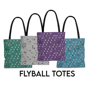 Flyball Dog Pattern Tote Bag in Blue Green Purple Gray