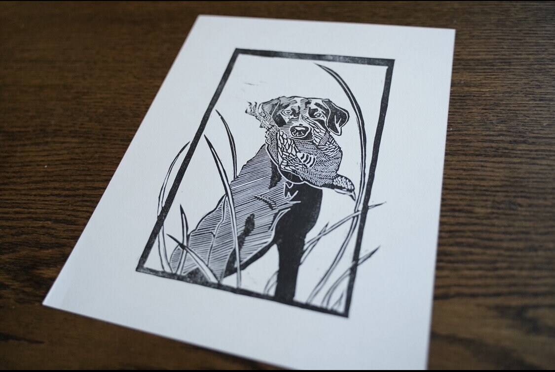 Labrador Holding Chukkar Linocut Print Hand Printed - Etsy