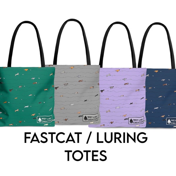 FastCAT Lure Coursing Dog Pattern Tote Bag in Navy Green Lavender Gray