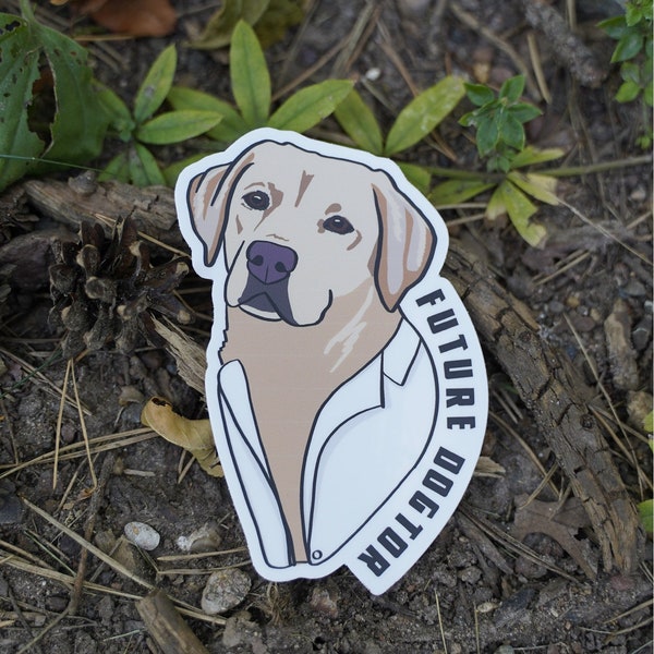 Future Dogtor Tierarzt Labrador Retriever 10 cm gestanzte Vinyl-Aufkleber: Durable Matte-Finish Active