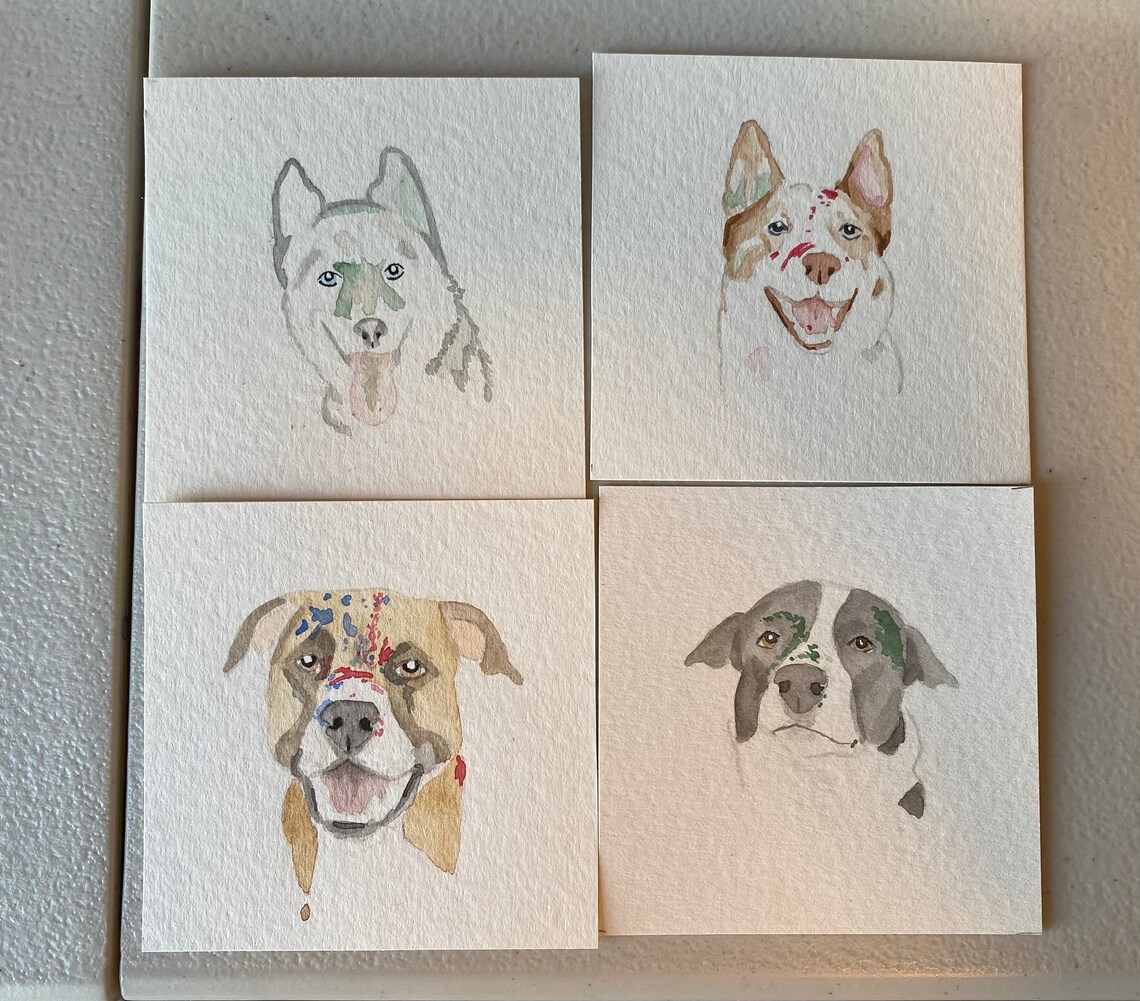 Custom Watercolor Pet Portrait Square Mini 3.5x3.5 Etsy