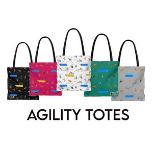 Agility Dog Pattern Tote Bag in Teal Pink Black White and Charcoal