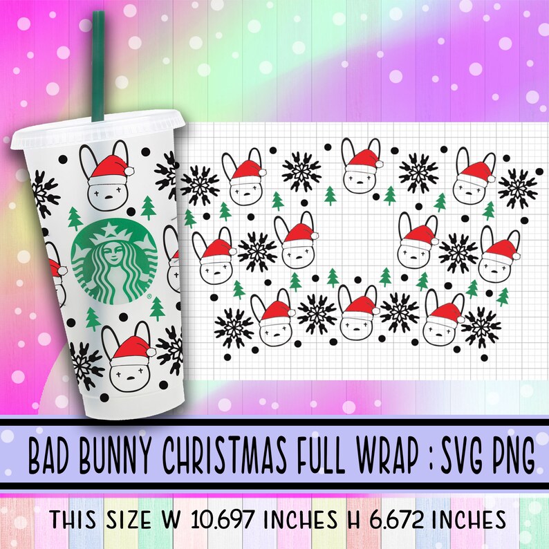Download Christmas Bad Bunny svgFull Wrap Starbucks Bad Bunny | Etsy