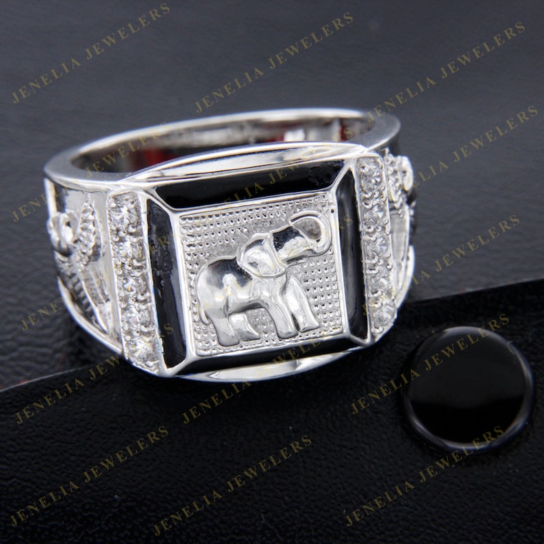 0.75 CT Round Cut Simulated Diamond Accent Elephant Flying Eagle Men/'s Ring White Gold FinishAnniversary RingParty WearFunctional Ring