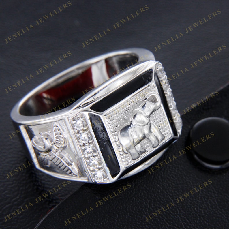 0.75 CT Round Cut Simulated Diamond Accent Elephant Flying Eagle Men/'s Ring White Gold FinishAnniversary RingParty WearFunctional Ring