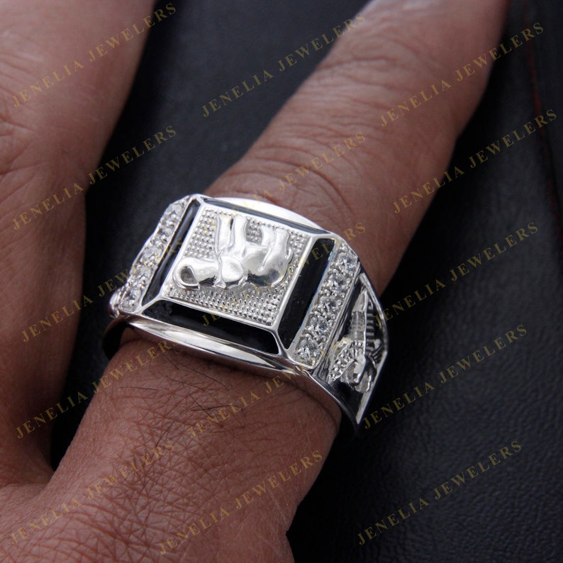 0.75 CT Round Cut Simulated Diamond Accent Elephant Flying Eagle Men/'s Ring White Gold FinishAnniversary RingParty WearFunctional Ring