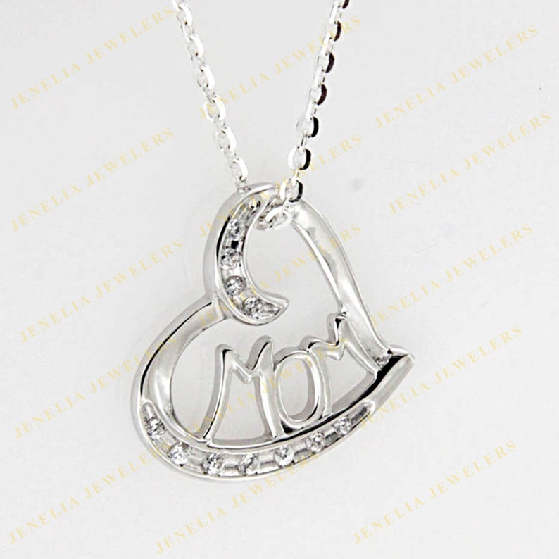 0.25 CT Micro Pave Round Simulated Diamond White Gold Finish Open Heart Mother Love /'MOM/' Pendant Necklace Birthday GiftMothers Day Gift