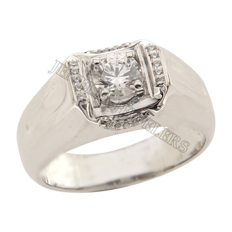 1.35 CT Solitaire Round Cut Simulated Diamond Accent 14k White Gold Finish Men/'s Engagement RingWedding RingAnniversary RingGift For Him