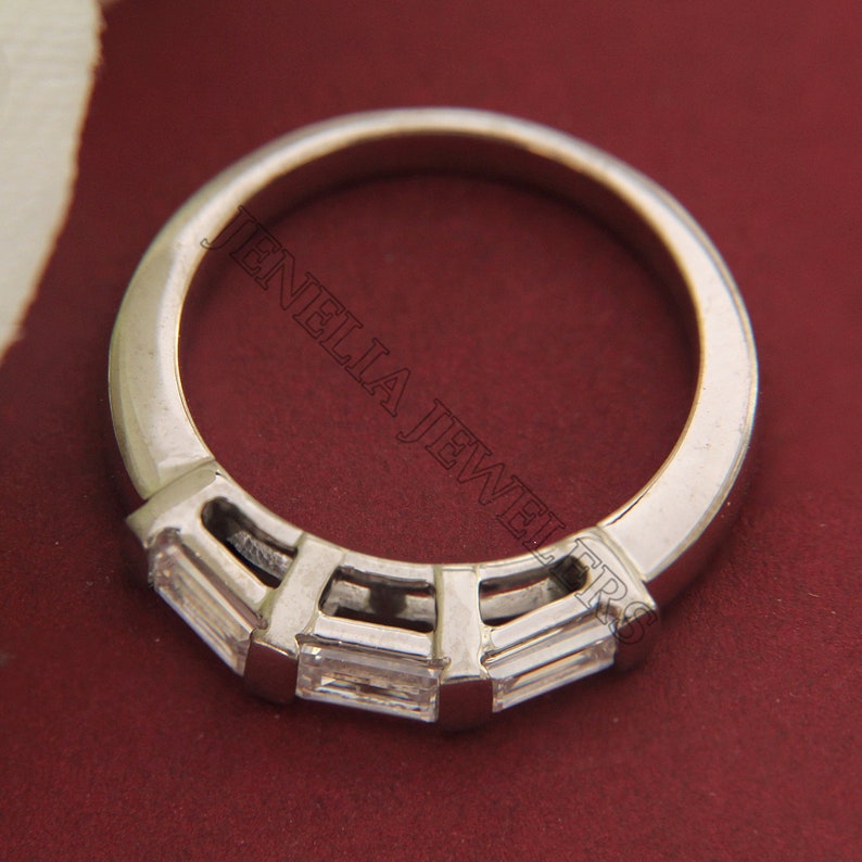 1.25 CT Three Stone Baguette Cut Simulated Diamond White Gold Finish Woman/'s Engagement RingWedding RingAnniversary RingPromise Ring
