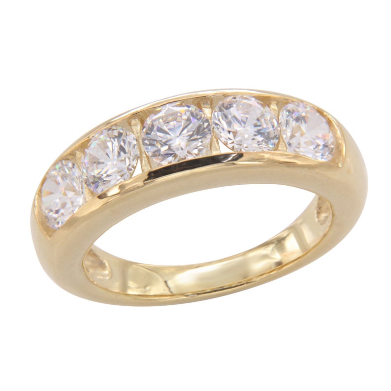 7.25 CT Classic Five Stone Round Cut Simulated Diamond Yellow Gold Finish Unisex Wedding BandAnniversary BandEngagement RingPromise Band