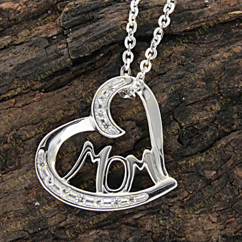 0.25 CT Micro Pave Round Simulated Diamond White Gold Finish Open Heart Mother Love /'MOM/' Pendant Necklace Birthday GiftMothers Day Gift