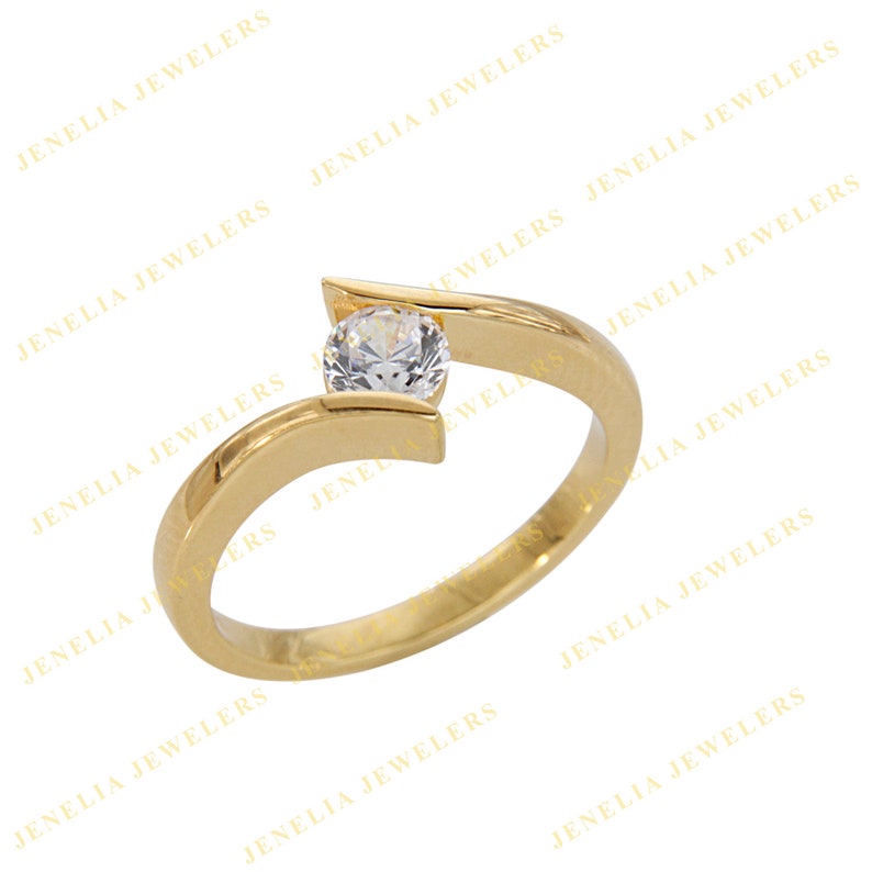 1 CT Solitaire Round Cut Simulated Diamond Crossover Engagement Ring Yellow Gold FinishAnniversary RingParty WearFunctional Ring