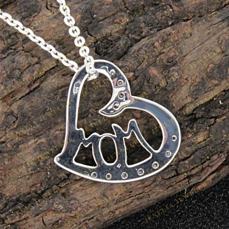 0.25 CT Micro Pave Round Simulated Diamond White Gold Finish Open Heart Mother Love /'MOM/' Pendant Necklace Birthday GiftMothers Day Gift