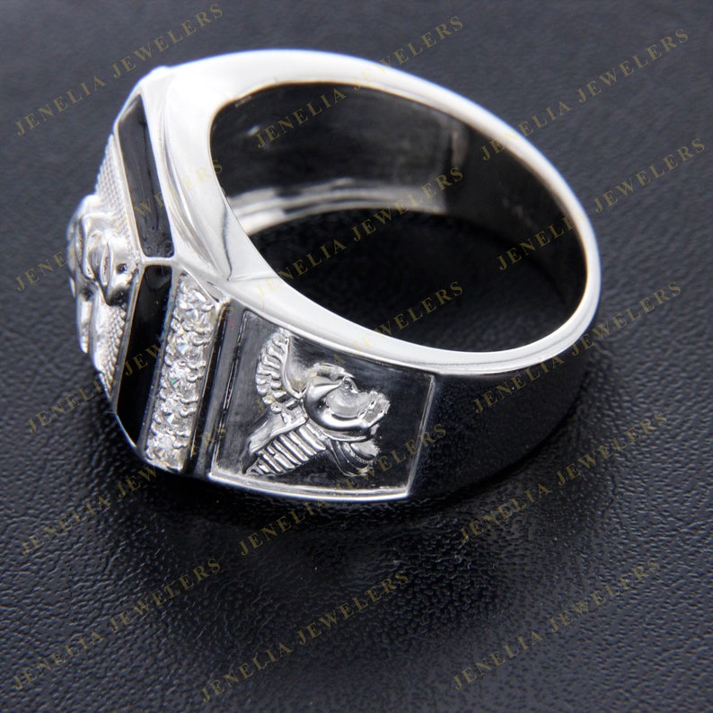 0.75 CT Round Cut Simulated Diamond Accent Elephant Flying Eagle Men/'s Ring White Gold FinishAnniversary RingParty WearFunctional Ring