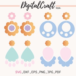 Earring SVG, flower Earring SVG, Earring Template SVG, LeatherEarrings, Silhouette Cut Files, Circuit Cut Files, Clay Earring Template