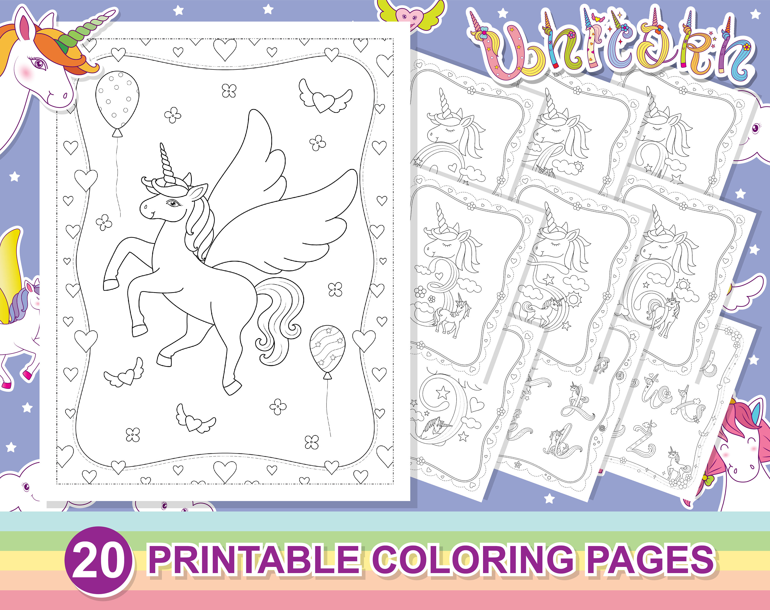 A Z & Numbers Unicorn Coloring Pages 20 Printable A Z Pages   Etsy