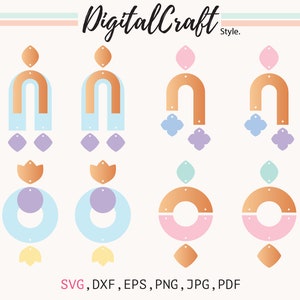 Earring SVG, Rainbow Earring SVG, Earring Template SVG, LeatherEarrings, Silhouette Cut Files, Circuit Cut Files, Clay Earring Template