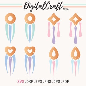 Heart Earring SVG, Chandelier Earring SVG, Earring Template SVG, LeatherEarrings, Silhouette Cut Files, Circuit Cut Files,Earring Template