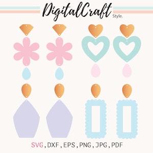 Valentine Earring SVG, Heart Earring Template SVG, LeatherEarrings, Silhouette Cut Files, Circuit Cut Files,Earring Template, Heart earrings
