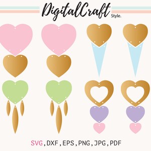 Valentine Earring SVG, Heart Earring Template SVG, LeatherEarrings, Silhouette Cut Files, Circuit Cut Files,Earring Template, Heart earrings