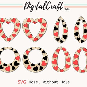 Valentine Earring SVG, Heart Earring Template SVG, LeatherEarrings, Silhouette Cut Files, Circuit Cut Files,Earring Template, Heart earrings