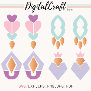 Heart Earring SVG, Dangle Earring SVG, Earring Template SVG, LeatherEarrings, Silhouette Cut Files, Circuit Cut Files, Earring svg for Laser