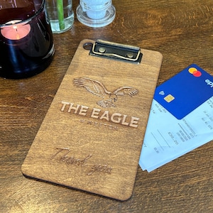 Natural Oak Stained Birch Plywood Payment Boards Bill Engraved Branded with Riveted Clip Restaurant Cafe Bar Supplies Clipboard
