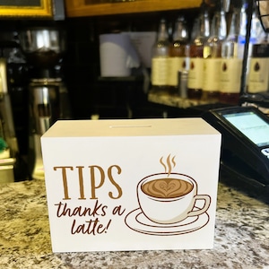 Thanks A Latte Coffee Shop Cafe Tip Jar Wooden Money Box For Café Reception Business