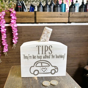 Rustic Wooden Tip Jar: Car Wash Mechanic Shop Decor