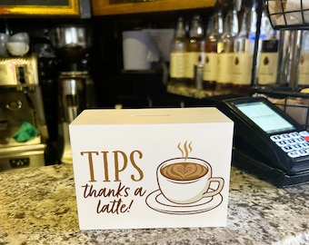 Thanks A Latte Coffee Shop Cafe Tip Jar Wooden Money Box For Café Reception Business