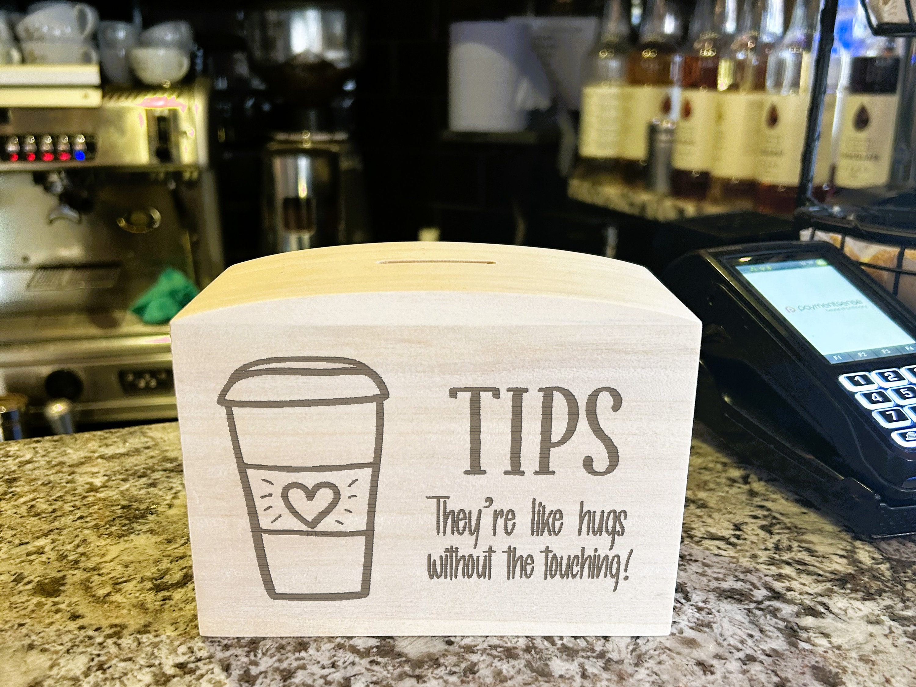 Tips are hugs without the touching Tip Jar Wooden Money Box For Café Bar Reception Business Rustic Shabby Chic