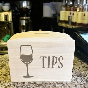 Wine Glass Bar Pub Restaurant Tips Tip Jar Wooden Money Box Reception Business Rustic Shabby Chic