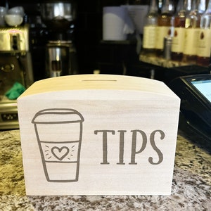 Kaffeetassen Trinkgeld Glas Spardose aus Holz Für Café Bar Empfang Geschäft Rustikal Shabby Chic
