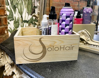 Personalisierter Friseur Station Caddy: Grey Wash Pine Wood Salon Organizer
