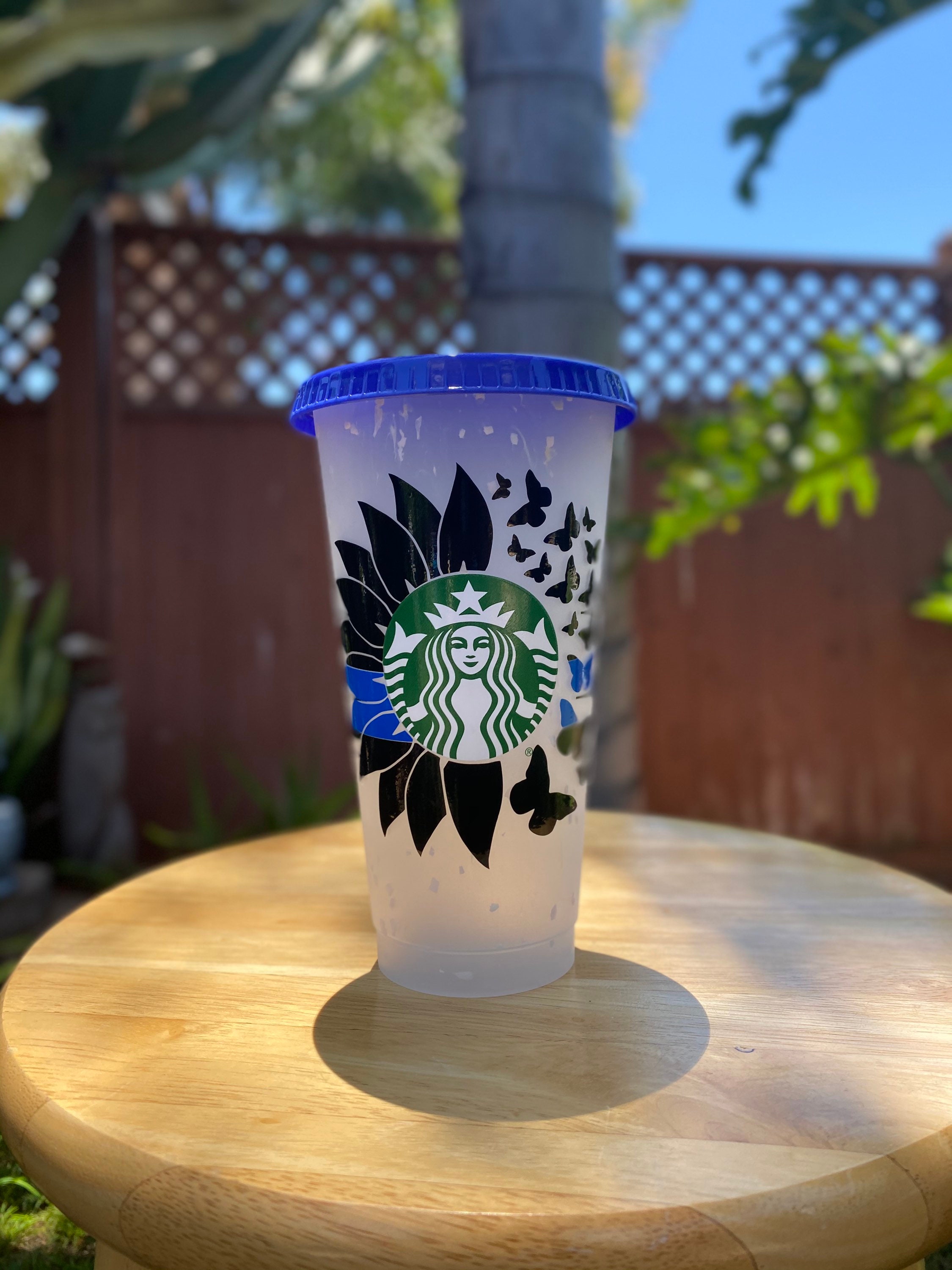 Thin blue line Sunflower Starbucks cup Etsy