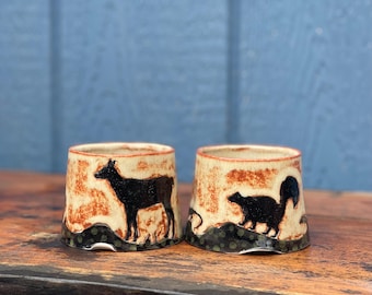 Handmade Dimple Mug, Woodland Doe Silhouette Ceramic Cup, Rustic Coffee Lover's Mug