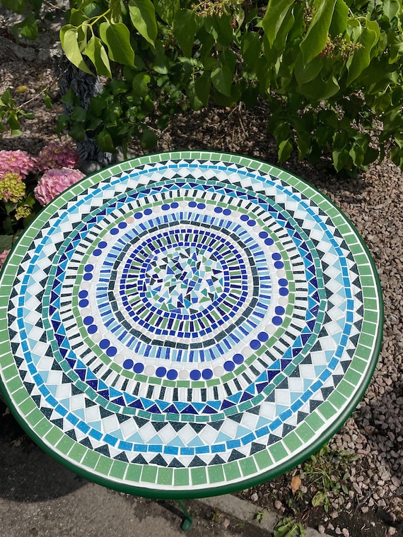 Bistro Patio Table handmade mosaic table outdoor use green base