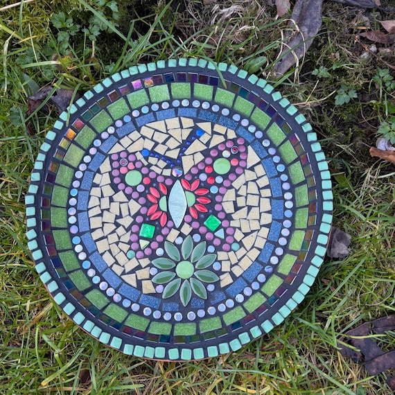 Bird Bath Mosaic Handmade with Butterfly Design